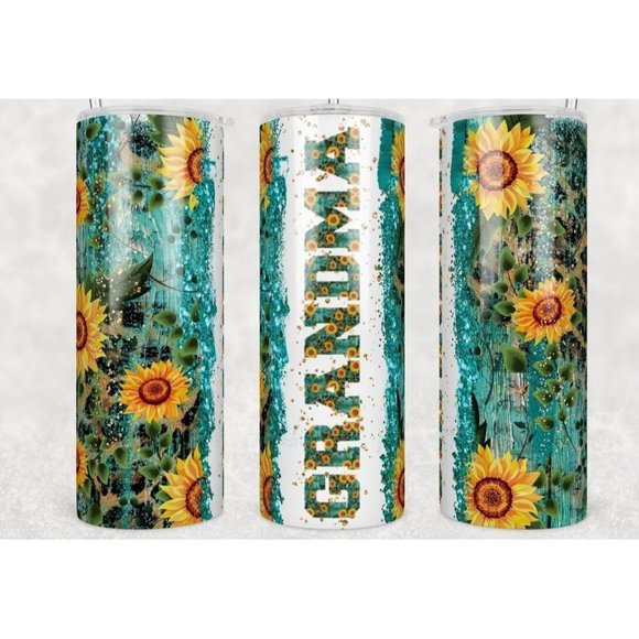 GRANDMA Sunflower 20 oz Skinny Tumbler With Straw & Lid, Travel Mug - Picture 1 of 2